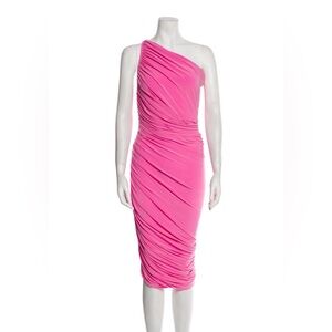 Norma Kamali XS/34 One-Shoulder Pink Ruched Stretchy Bodycon Dress
